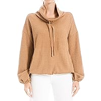 Max Studio Women's Cowl Neck Long Sleeve Waffle Knit Pullover