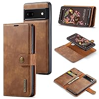 Luxury 2-in-1 Split Leather Wallet Magnetic Phone Case for Google Pixel 7 6 Pro 6A 5A 5G, Detachable Leather Case, Card Holder Business Back(Brown,Pixel 6A)