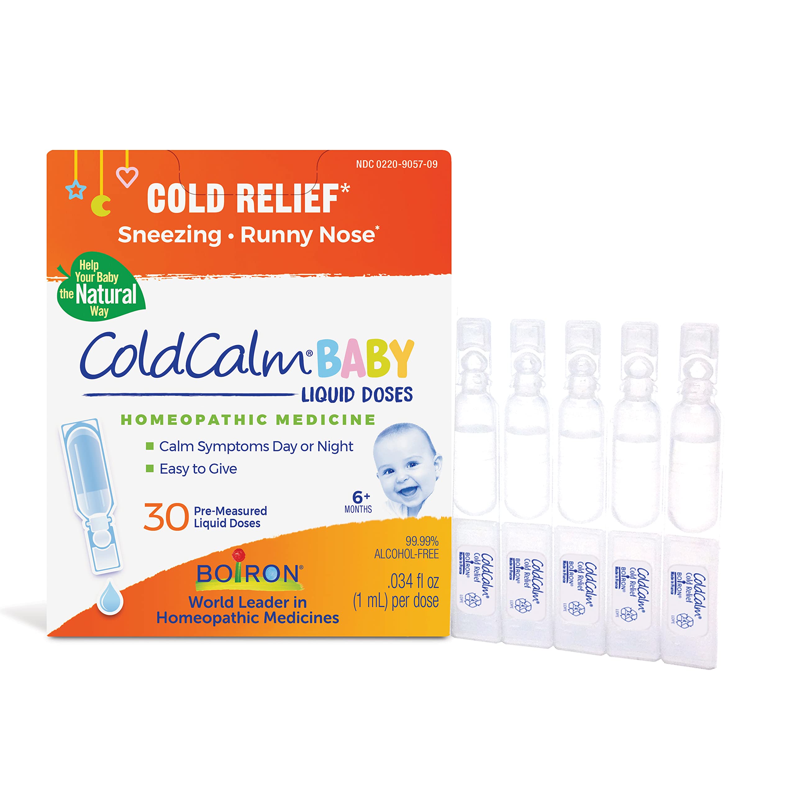Boiron ColdCalm Baby Single-Use Drops for Relief from Cold Symptoms of Sneezing, Runny Nose, and Nasal Congestion - Sterile and Non-Drowsy Liquid Doses - 30 Count