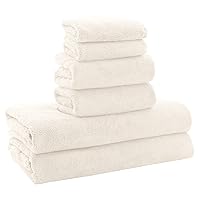Ultra Soft Towel Set-Quick Drying - 2 Bath Towels 2 Hand Towels 2 Washcloths-Microfiber Coral Velvet Highly Absorbent Towel for Bath Fitness,Bathroom,Sports,Yoga, Travel(Cream, 6 Pcs)