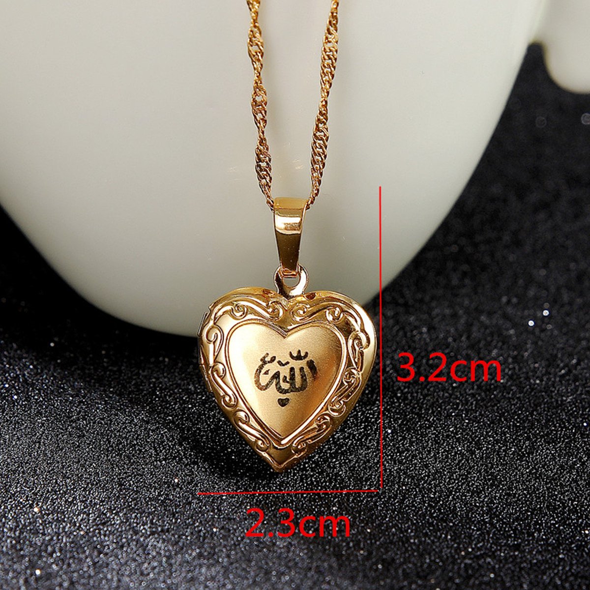 24k Gold Plated Muslim Allah Open Heart Pendant Necklace