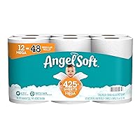 Angel Soft Toilet Paper, 12 Mega Rolls = 48 Regular Rolls, 425+ 2-Ply Sheets Per Roll