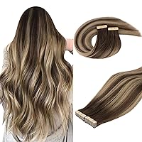 DOORES Tape Hair Extensions Human Hair, Balayage Chocolate Brown to Honey Blonde 22 Inch 40pcs 100g, Natural Hair Extensions Tape in Real Hair Silky Straight Hair