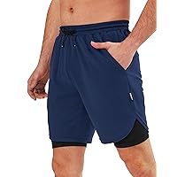Ewedoos 2 in 1 Workout Shorts Men 7 Inch Running Shorts for Men with 3 Pockets Quick Dry Athletic Gym Shorts for Men