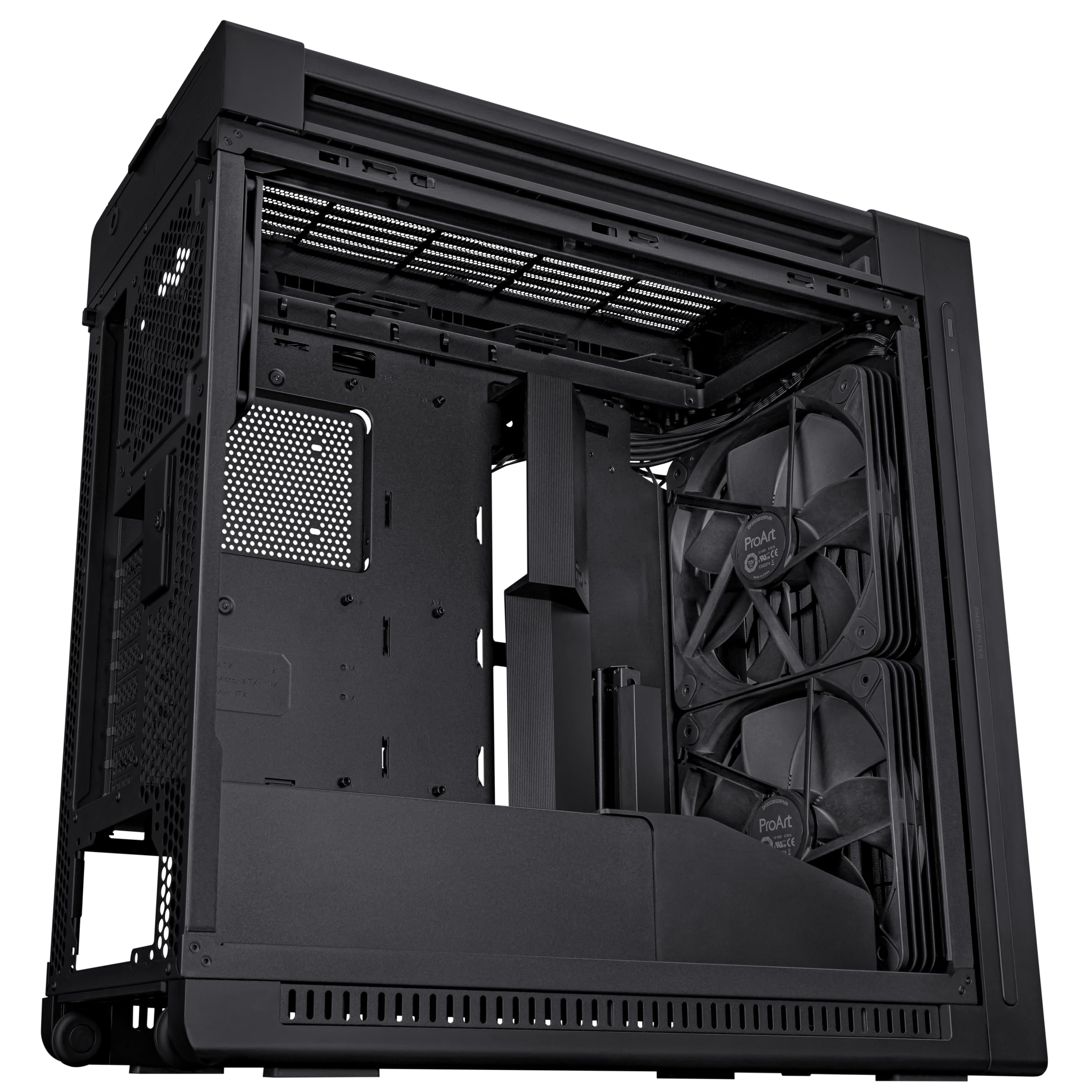 ProArt PA602 E-ATX Computer Case 420mm Radiator Support, Dual 200mm Built-in Fans, Front Panel IR dust Indicator, Power Lock Latch, Tool-Less PCIe mounting & GPU Holder, 20Gbps USB-C Front I/O