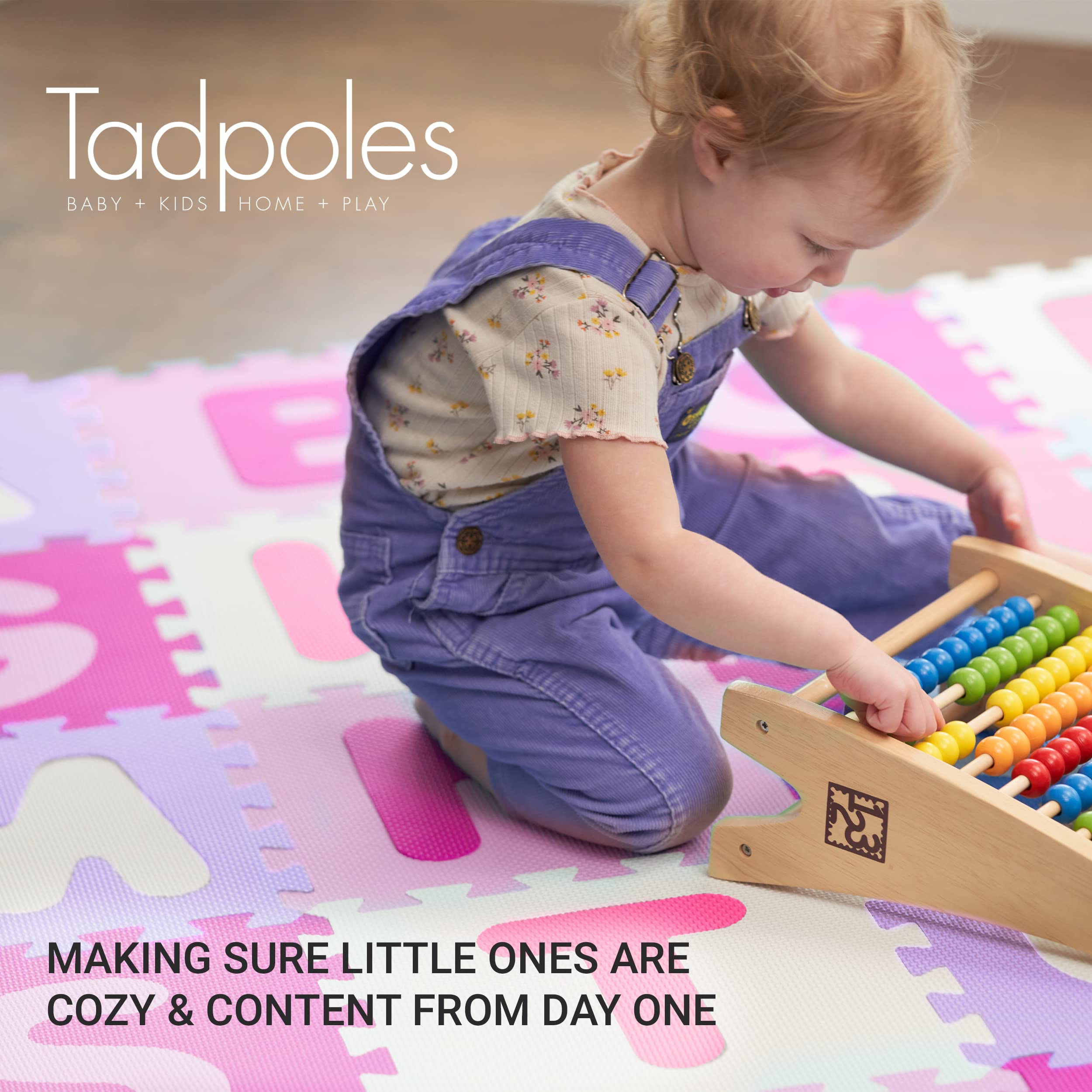 Tadpoles Foam Playmats for Kids, 36 Interlocking Tiles Teach the ABCs and Numbers 0-9, For Ages 3 and Up, Colors: Pink/Purple, 36 Count (Pack of 1)