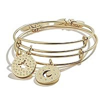 Connections Expandable Bangles for Women, Best Friends Moon and Star Charms, Shiny Finish, 2 to 3.5 in, Set of 2