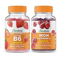Lifeable Vitamin B6 + Iron with Vitamin C, Gummies Bundle - Great Tasting, Vitamin Supplement, Gluten Free, GMO Free, Chewable