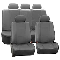 FH Group Automotive Seat Cover Deluxe Leatherette Full Set Gray Black, Combo Slip Dash Grip Pad Car Seat Covers Interior Accessories Cars Trucks SUV Car Accessories Airbag Compatible Split Bench Tan
