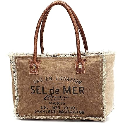 CLA Bags Sel De Mer Upcycled Canvas Hand Bag Upcycled Canvas & Cowhide Tote Bag Radiant Upcycled Canvas & Cowhide Leather Bag