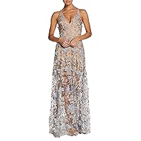 Dress the Population Women's Sidney Sleeveless Plunge Neckline Fit and Flare Maxi Dress