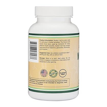 Mullein Leaf Capsules 10,000mg Strength (Mullein Leaf Extract 10:1, Equivalent of 10,000mg Mullein Leaves) 180 Vegan Safe Capsules with No Fillers for Lungs and Respiratory Health by Double Wood