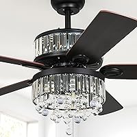 YITAHOME Chandelier Ceiling Fan with Remote, 52 Inch Fandelier Fan Light, Indoor Fan Ceiling with 3 Speed, Silent Reversible Motor, Dual-sided 5 Blades, Timer, Balance Kit - Black