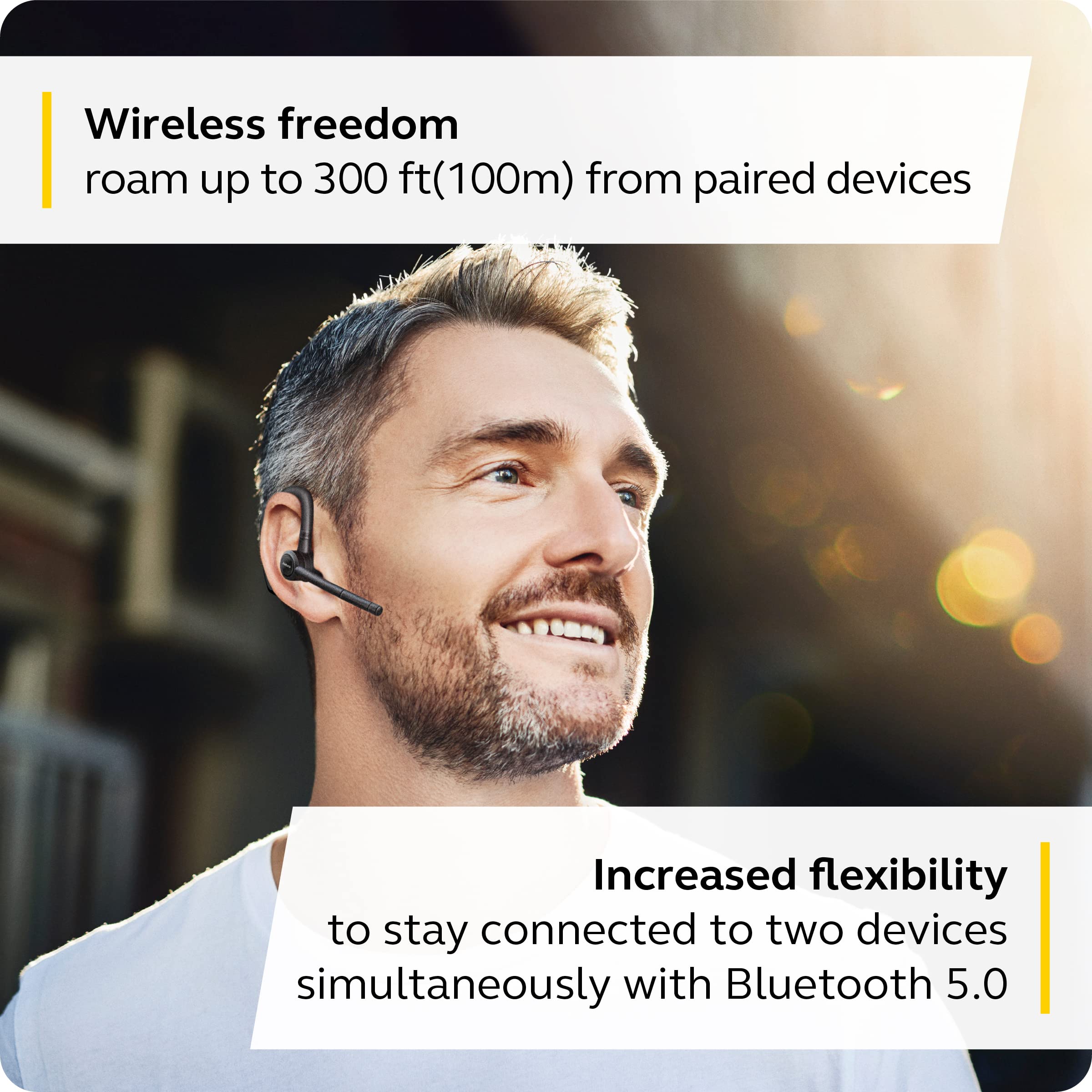 Jabra Talk 65 Mono - Premium Wireless Single Ear Headset - 2 Built-in Noise Cancelling Microphones, Media Streaming, Up to 100 Meters Bluetooth Range - Black