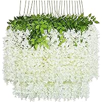 U'Artlines 36 Pack (Total 139 Feet) Artificial Fake Wisteria Vine Rattan Hanging Garland Silk Flowers String Home Party Wedding Decor (36, White)