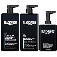 Blackwood For Men Hydroblast Moisturizing Shampoo (17oz), Pure Moisture Body Wash (17oz), and BioNutruent Foaming Face Wash (4.45oz) Bundle for Men