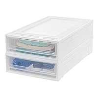 IRIS USA 27.5 Qt Plastic Under Bed Storage Stackable Organizer Bin Container with Sliding Organizer Drawers, Multi-Purpose for Clothes, Shoes, Clothing, and Bedding, White, 2 Pack