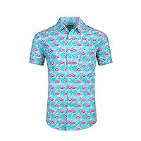 Mens Aloha Hawaiian Shirt Flamingos Penguin Printed Tropical Novelty Casual Short Sleeve Beach Wear
