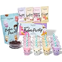 Thoughtfully Gourmet, Mini Boba Party Set, Makes 16 Tasting Portions Of Bubble Tea, Includes 4 Flavors, Boba Pearls, Cups, Lids, And Straws