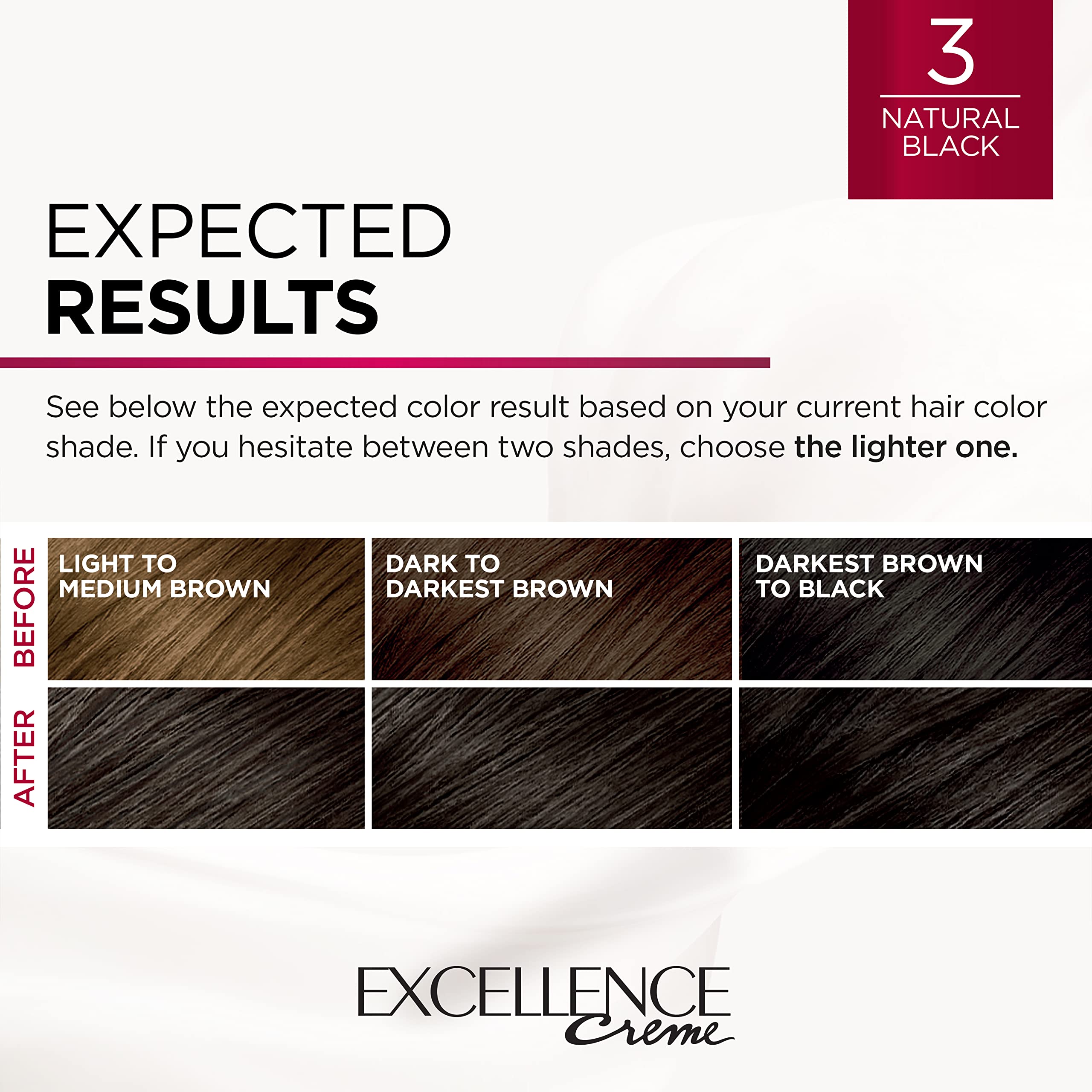 L'Oreal Paris Excellence Creme Permanent Hair Color, 3 Natural Black, 100 percent Gray Coverage Hair Dye, Pack of 2
