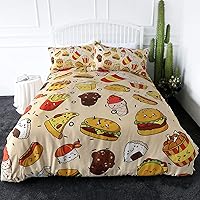 Fast Food Bedding 3 Pieces Pizza Hamburger French Fries Cupcake Bed Set 3D Creative Delicious Desserts Duvet Covers (Full)