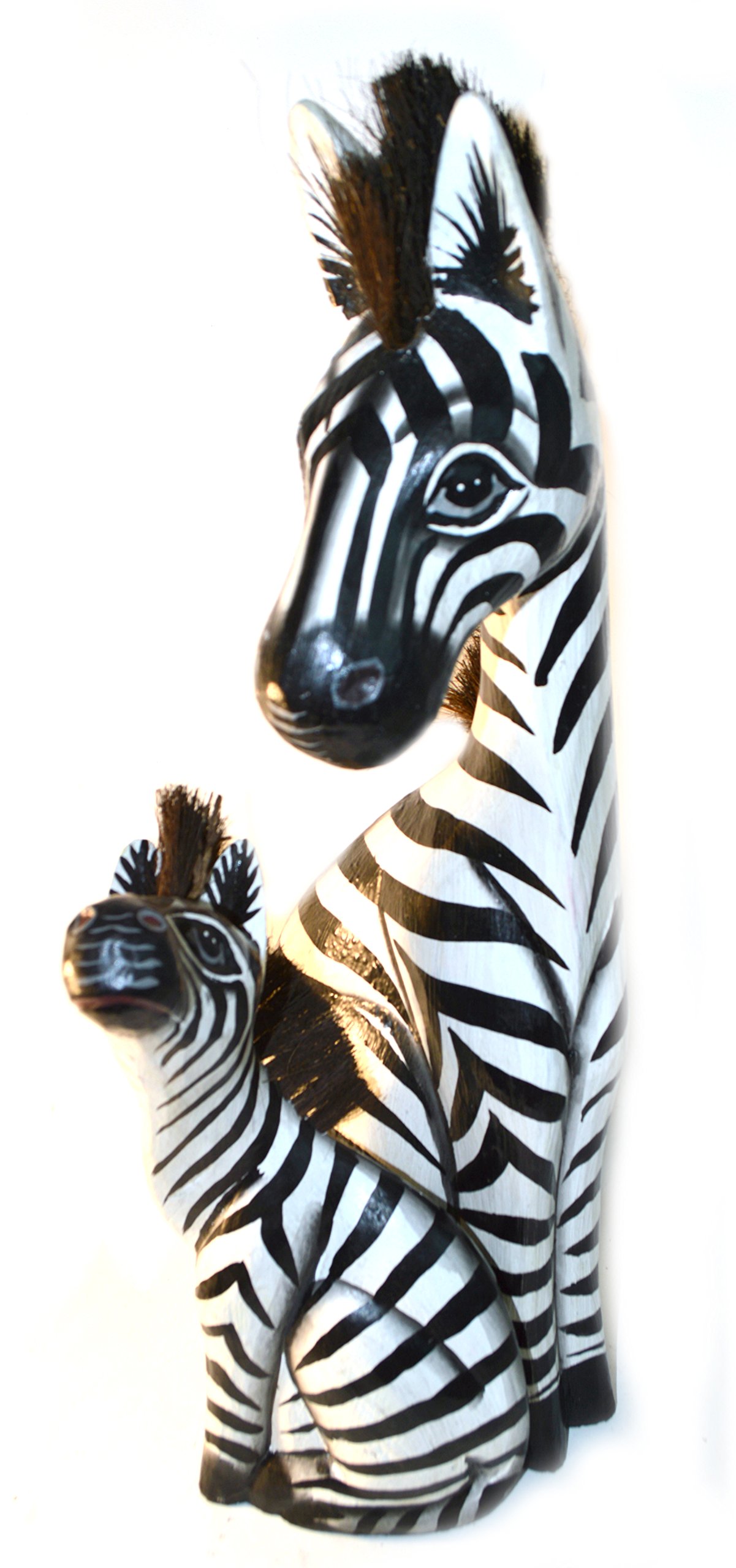Hand Carved Wooden Set 2 African Mother Baby Zebra Statue