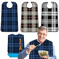 3 Pack Adult Bibs with Crumb Catcher, Washable and Adjustable Adult Bibs for Men Elderly Seniors, Bibs for Eating