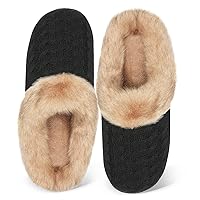 WateLves Women's Memory Foam Slippers Knitted Fur Collar House Shoes Anti-Skid Sole for Indoor & Outdoor