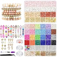 Gionlion Clay Beads Bracelet Making Kit Plus, Flat Preppy Beads Golden Beads for Friendship Bracelets Jewelry Making, Charms Bracelet Kit DIY Arts and Crafts Birthday Gifts Toys
