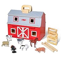 Melissa & Doug Fold and Go Wooden Barn With 7 Animal Play Figures - Farm Animals Portable Toys For Kids And Toddlers Ages 3+