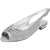 Womens Glitter Flats Sandals Wedding Slingback Peep Toe Bride Shoes Pleated Rhinestone Pumps Bridesmaid Party Dress Comfort 2CM Slip On