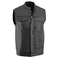 Milwaukee Leather Men's Leather LKM3710 Snap/Zip Open Neck MC Vest Black