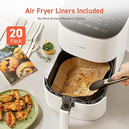 COSORI Air Fryer Pro LE 5-Qt Airfryer, With 20PCS paper liners, 10 Functions that Dry, Bake, Roast &Preheat, Shake Reminder, Up to 450℉, 85% Oil less, Compact, 130+ Recipes, Dishwasher Safe, White