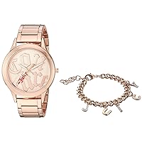 Juicy Couture Black Label Women's Rose Gold-Tone Watch with Genuine Crystal Accented Charm Bracelet, JC/1146RGST
