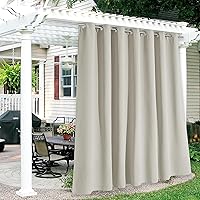 RYB HOME Extra Wide Outdoor Curtains - Blackout Sunlight Block Thermal Insulating Outside Curtains Windproof for Patio Porch Balcony Garage, W 100 x L 95, 1 Panel, Natural