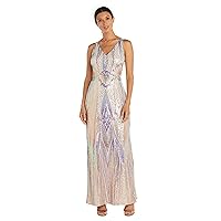 Long Sleeveless Sequined Gown with Leg Slit