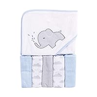 Luvable Friends Unisex Baby Hooded Towel with Five Washcloths, Elephant Spray, One Size