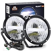 Nilight 7Inch Round Offroad Lights 2PCS 120W High Low Beam IP68 LED Driving Lights Pods Built-in EMC with 14AWG DT Connector Wiring Harness Kit for Truck ATV UTV SUV, 5 Years Warranty
