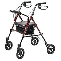 Graham-Field RJ4718R Lumex Set N' Go Wide Rollator Height-Adjustable Walker with Wide Seat, Short and Tall Use, Burgundy