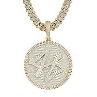 14K Hip Hop Jumbo 44 Spinner Round Disc Rotating Medal Pendant with Luxury Miami Cuban Link Chain, Iced Out Super Sparkling CZ Diamond Necklace for Men Women