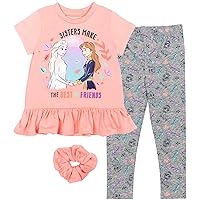 Disney Minnie Mouse Princess Ariel Frozen Little Mermaid T-Shirt Leggings and Scrunchie 3 Piece Outfit Set Infant to Big Kid