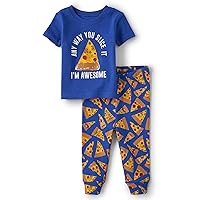 The Children's Place Baby Boys' and Toddler Snug Fit 100% Cotton Short Sleeve Top and Pants 2 Piece Pajama Set