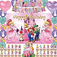 53Pcs Princess Party Decorations,Birthday Party Supplies Includes Birthday Banner, Cake Topper, Cupcake Toppers, Backdrop，Foil Balloons，Balloons for Boys and Girls Party Decorations