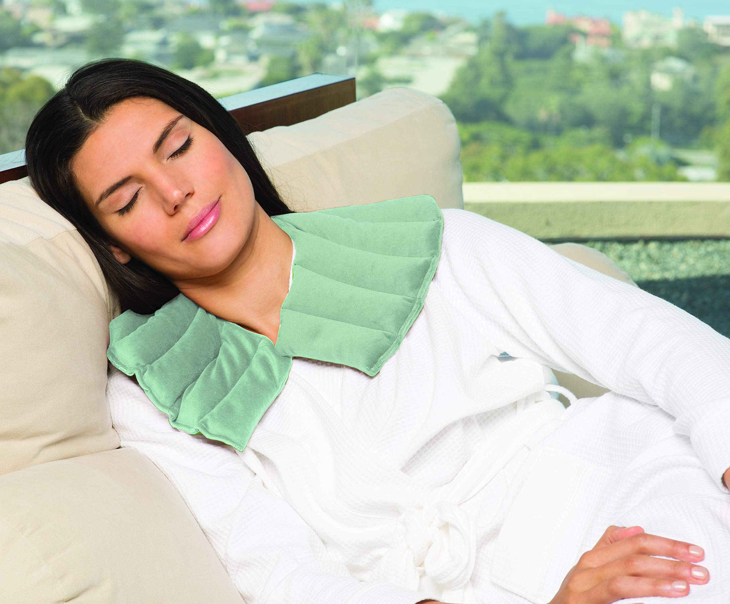 DreamTime Spa Comforts Microwaveable Shoulder Wrap with Aromatherapy, Neck Shoulder Relaxer, Hot or Cold Neck Wrap Lavender and Peppermint Herbal Stress Relief, Green