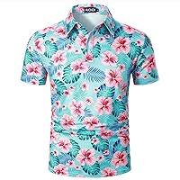 AIOIDI Coconut Palm Print Cotton Polo Shirt Men's Short Sleeve Basic T-Shirt Polo Shirt