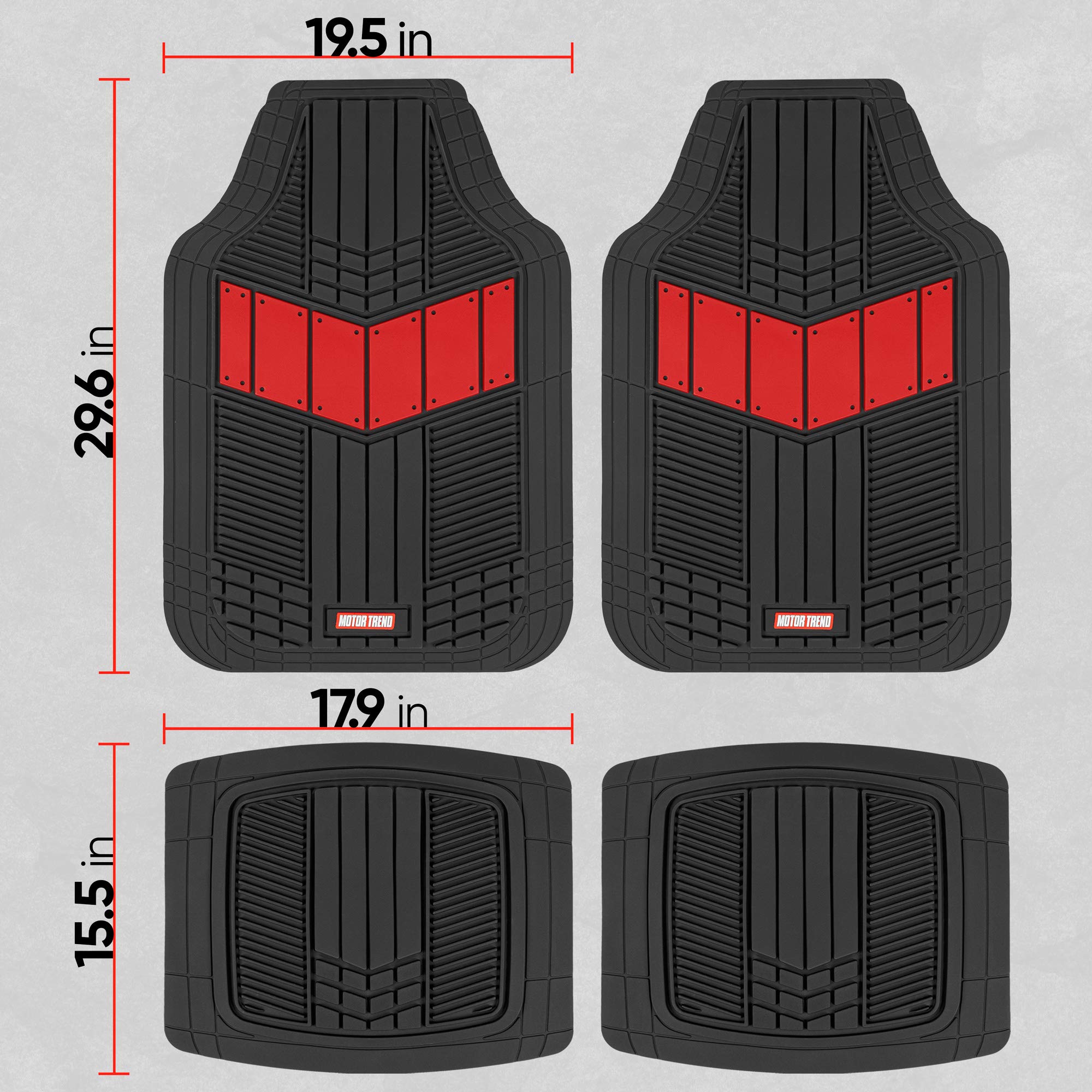 Motor Trend DualFlex Two-Tone Sport Design All-Weather Rubber Floor Mats for Car, Truck, Van & SUV - Waterproof Front & Rear Liners with Drainage Channels, Red