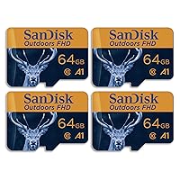 SanDisk 64GB 4-Pack Outdoors FHD microSDXC UHS-I Memory Card (4x64GB) with SD Adapter - Up to 100MB/s, Full HD, C10, A1, Trail Camera Micro SD Card - SDSQUNR-064G-GN4VV