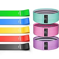Bundle Set of 8 Resistance Bands for Workout, 5 Latex Exercise Bands and 3 Fabric Booty Bands with 2 Portable Bags