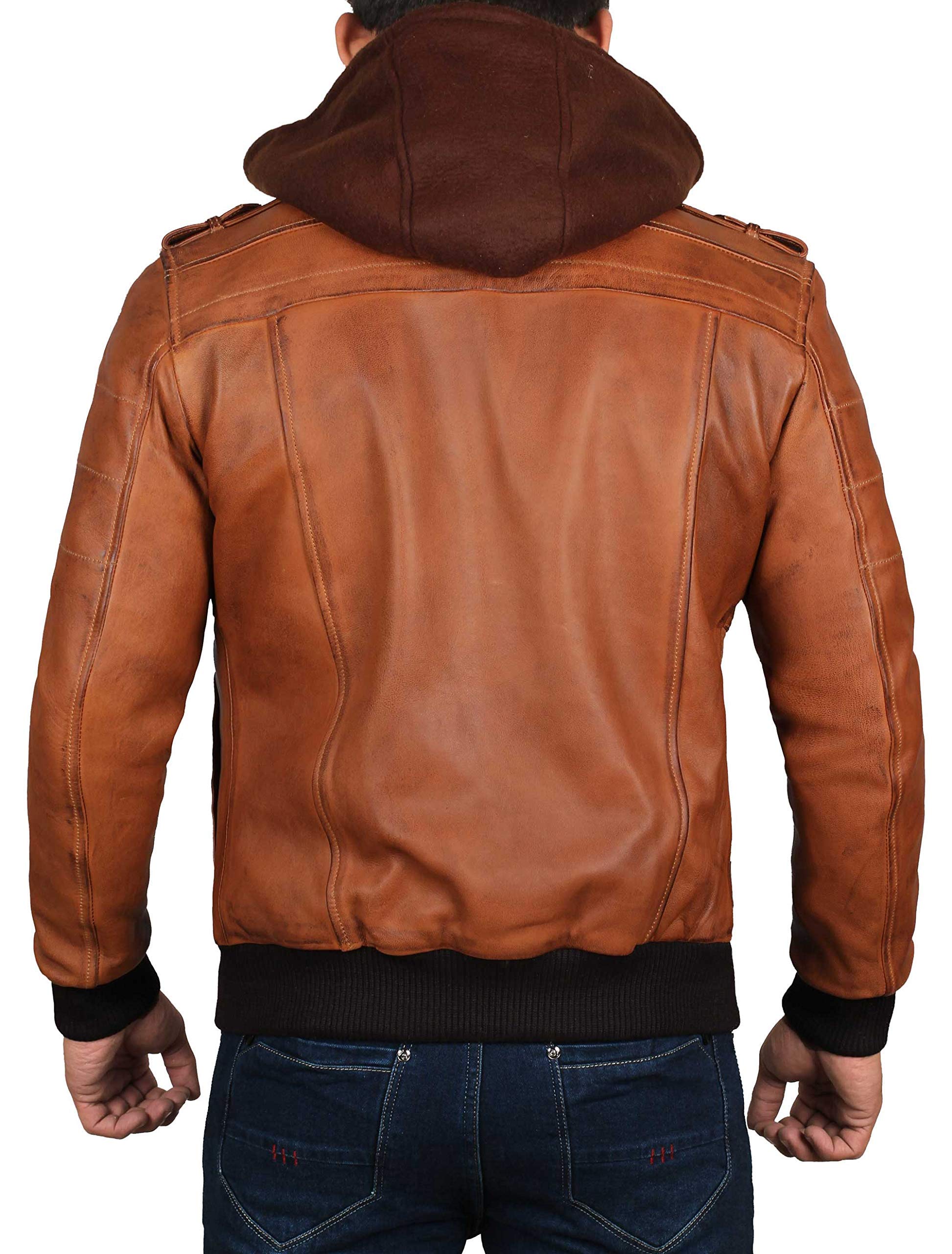 Blingsoul Leather Bomber Jackets For Men - Real Lambskin Mens Leather Jacket With Hood
