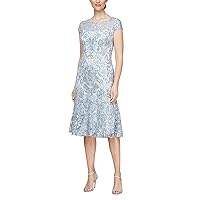 Alex Evenings Women's Tea Length Embroidered Dress with Godets